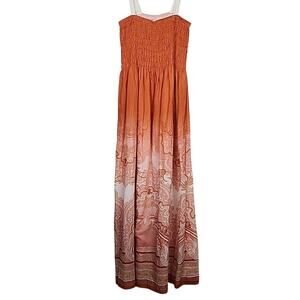Free People Megs Smocked Brocade Damask Maxi Dress